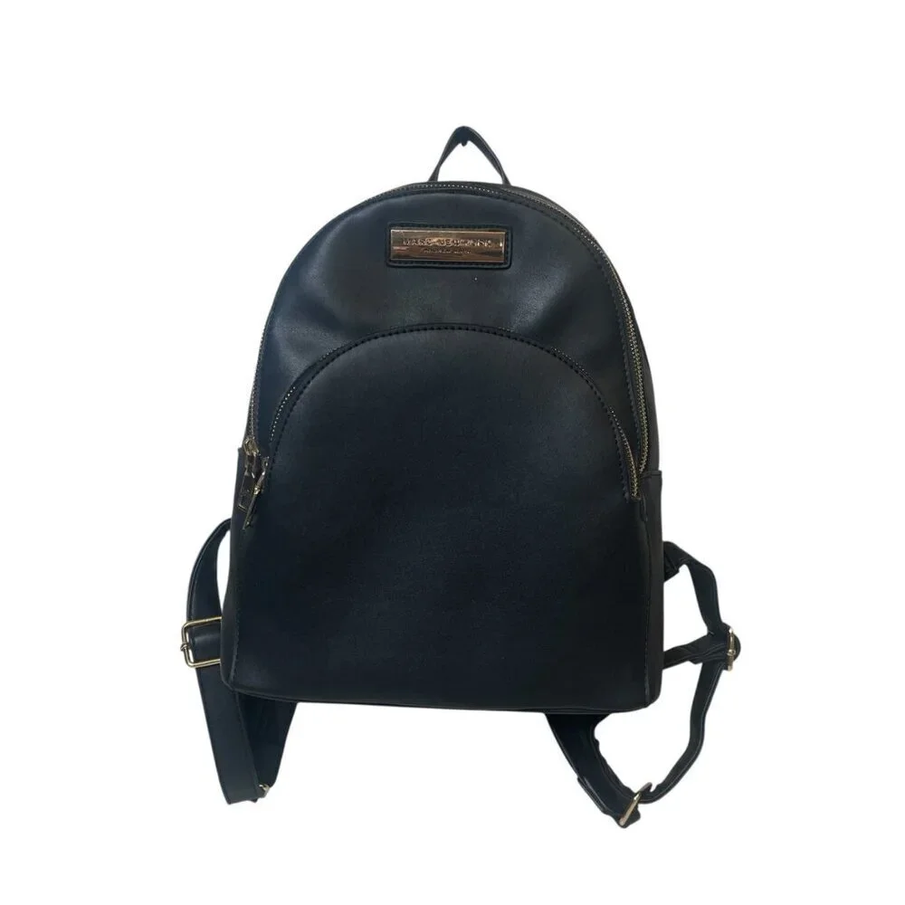 Marc New York By Andrew Marc Black Gold Zip BackPack Faux Leather